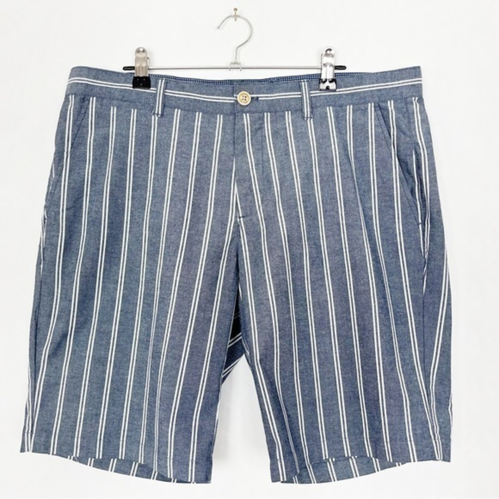 RW&CO. Blue and White Striped Flat Front Shorts
